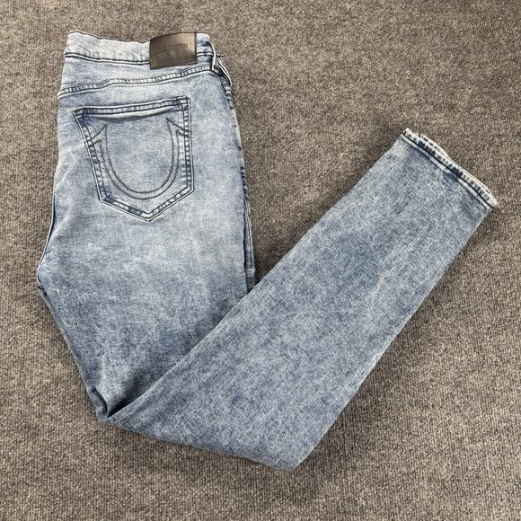 True Religion Jeans Men 38x34 Blue Rocco Relaxed Skinny 5 Pocket Embroidered Y2K - Picture 1 of 8